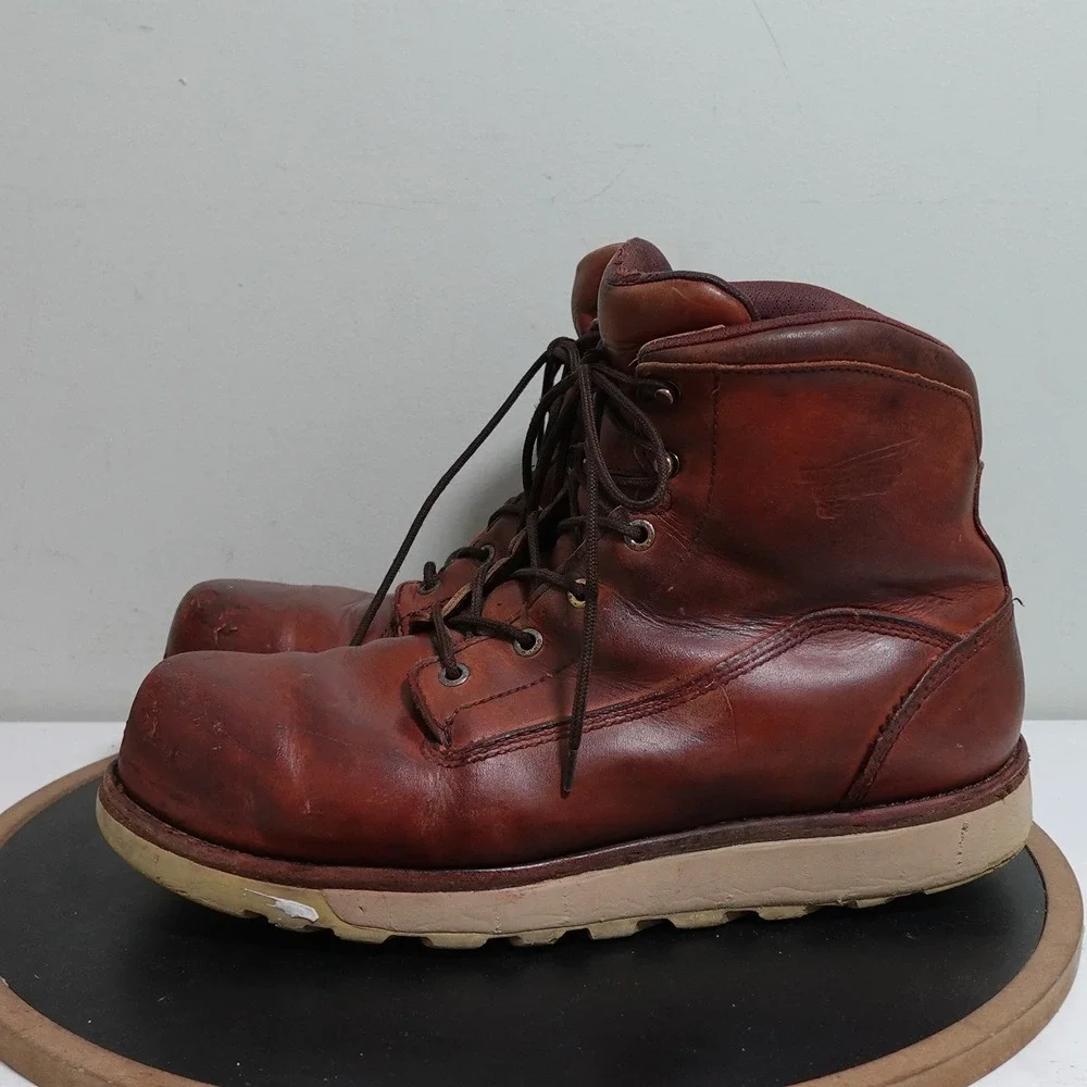 Red Wing Traction Tred Lite Safety Toe Boots Men 11 Brown Leather Steel Toe Work